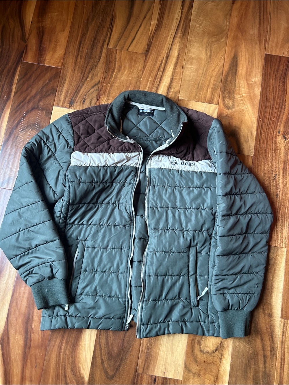 Hooey Olive Green and Brown Quilted Puffer Jacket